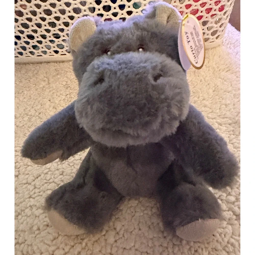 Curto Toy Plush Hippo Kids Small Grey Soft Fuzzy Stuffed Animal New Tag